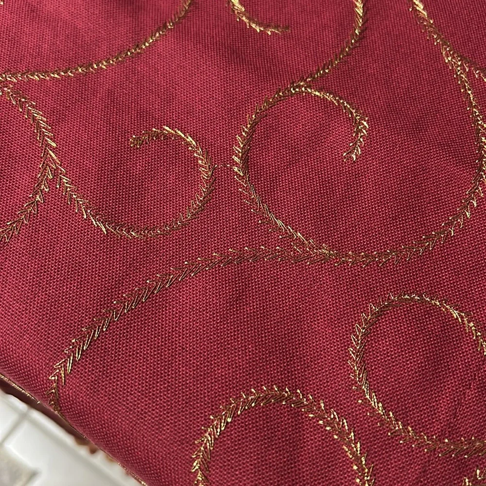 Bovi Italian dark cherry and gold embroidered table runner w tassels